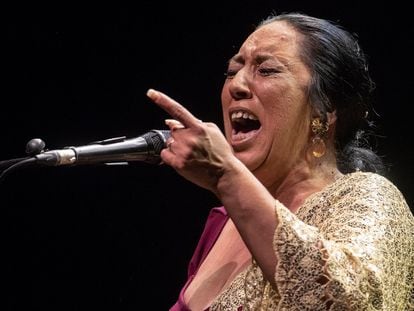 Amparo Heredia Reyes, 'La Repompilla', durante su actuación en la final de la 60ª edición del Festival Internacional de Cante de las Minas, ese sábado en La Unión (Murcia).