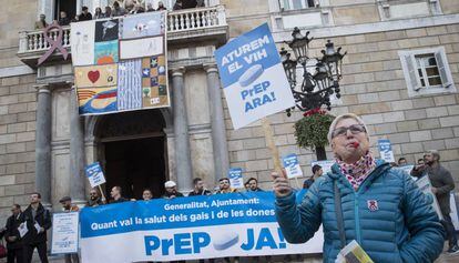 Manifestació a favor de la PrEP, l'1 de desembre a Barcelona.
