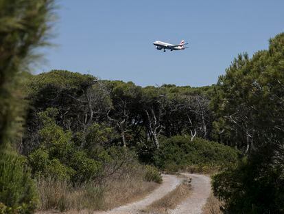 Un avión sobrevuela las zonas protegidas amenazadas por la ampliación del aeropuerto planteada por Aena.