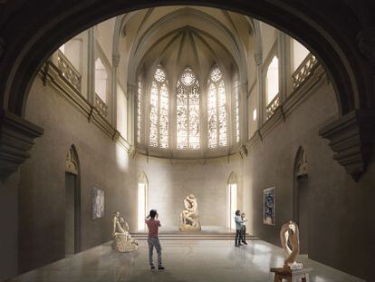 Recreación por ordenador de la capilla del Colegio de la Asunción reconvertida para albergar el Museo Rodin en Santa Cruz de Tenerife
