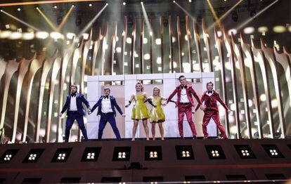 Los representantes de Moldavia, durante el primer ensayo de la segunda semifinal de Eurovisión.