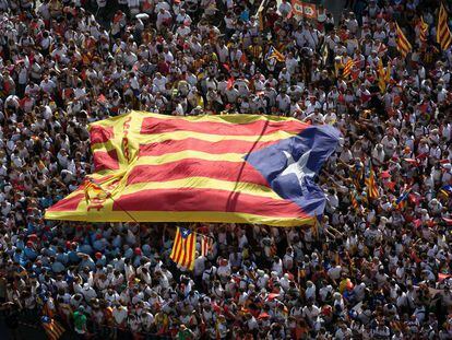 Una bandera estelada, a la manifestació del 2015.