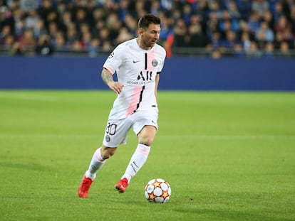 Messi, durante el partido del PSG ante el Brujas en la Champions.