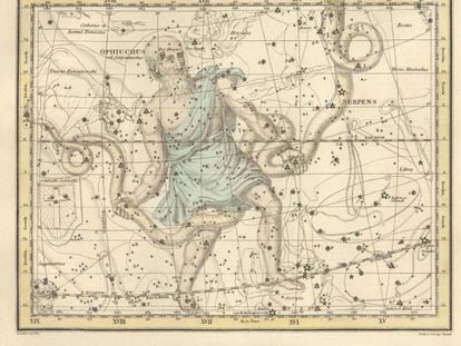 Constelación de 'Ofiuco', del 'Celestial Atlas', de Alexander Jamieson (1822).