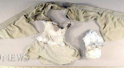 Restos de la ropa interior a la que el terrorista de Detroit cosió el explosivo.