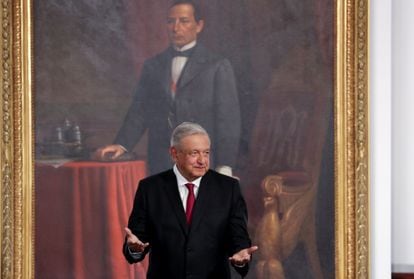El presidente de México, Andrés Manuel López Obrador, en la presentación del tercer informe de Gobierno.