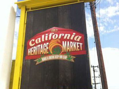 Cartel de bienvenida del mercadillo de California Heritage Market.