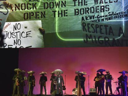 Carteles contra Trump durante el Festival Internacional de Cine de Guadalajara (M&eacute;xico).