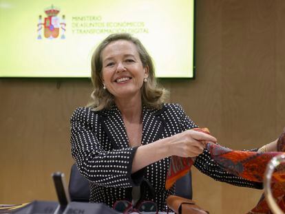 Nadia Calviño, durante una reunión del Consejo Consultivo para la Transformación Digital en Madrid.
