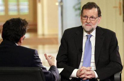 Mariano Rajoy, durante la entrevista con Sergio Mart&iacute;n en &#039;Los desayunos de TVE&#039;.