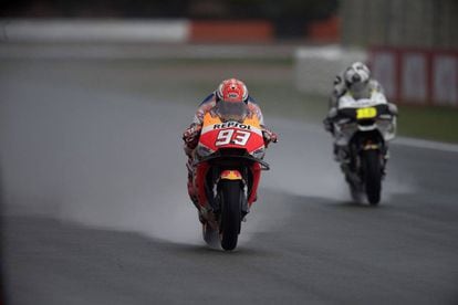 El piloto Marc Márquez (Honda) durante el Gran Premio de Valencia de Motociclismo 2018.