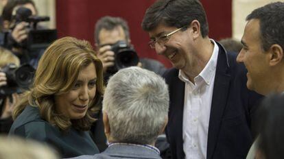 Susana Díaz y Juan Marín, portavoz de Ciudadanos, en el Parlamento.
