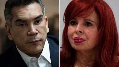 El dirigente nacional del PRI, Alejandro Moreno, y la gobernadora de Campeche, Layda Sansores.