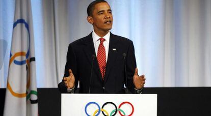 Barack Obama se dirige a los miembros del Comité Olímpico Internacional.
