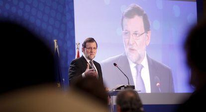 El presidente del Gobierno y del Partido Popular, Mariano Rajoy, este jueves en Toledo.