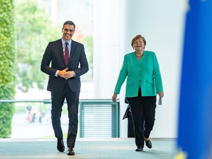 Sánchez y Merkel, este martes en Berlín.