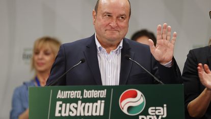 El presidente del PNV, Andoni Ortuzar, comparece en Bilbao el 28 de mayo para valorar los resultados de las elecciones municipales.