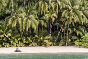 Playa en isla Ranchería, en el parque nacional de Coiba, patrimonio mundial, en Panamá.