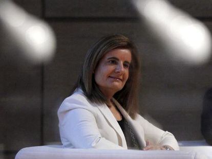 La ministra de Empleo, Fátima Báñez, en un acto esta mañana en el Museo del Traje de Madrid. 