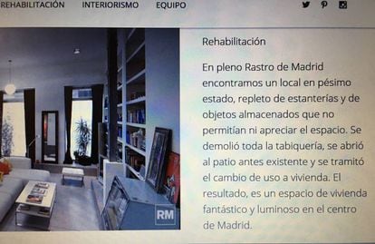 Presentación del 'loft' de la calle Rodas en la web del estudio de Monasterio, donde lo define como vivienda y dice que "se tramitó el cambio de uso". La semana pasada borró todos estos datos.