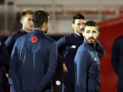 Yeray, junto a sus compa&ntilde;eros durante el entrenamiento previo al partido ante el Hertha Berl&iacute;n.