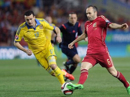 Iniesta, en el partido contra Ucrania. 