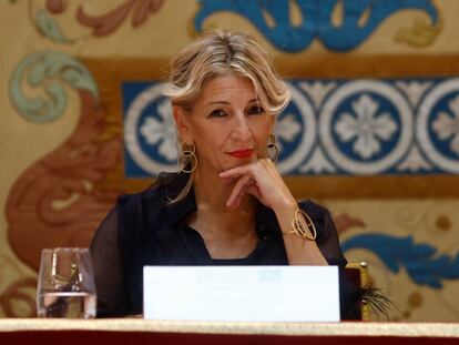 Yolanda Díaz, el lunes durante la entrega de diplomas a los nuevos inspectores y subinspectores del Cuerpo de la Inspección de Trabajo y Seguridad Social en Madrid.