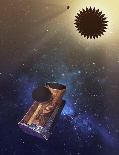 Ilustración del futuro telescopio utilizando el bloqueador de luz.