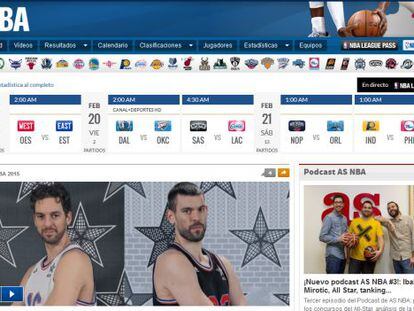 Aspecto de la página web de la NBA.