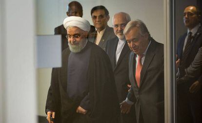 El Secretario General de las Naciones Unidas, Antonio Guterres y el presidente de Irán, Hassan Rouhani.