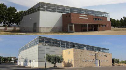 Polideportivos en Talavera la Nueva (arriba) y Yuncos, en Toledo.
