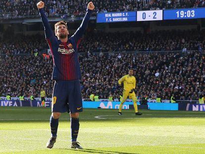 FOTO: Messi celebra su gol al Real Madrid. / VÍDEO: Rueda de prensa de los entrenadores tras el partido.