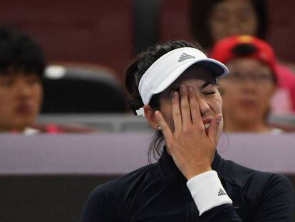 Muguruza durante el partido ante Strycova en Pekín.