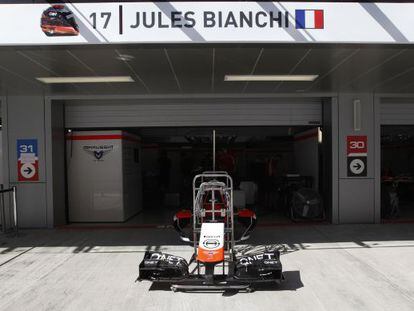 El garaje de Marussia, con el nombre de Bianchi, en el circuito de Sochi.