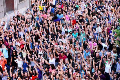 Manifestación de mujeres en Madrid frente al ministerio de Justicia, el 22 de junio de 2018.