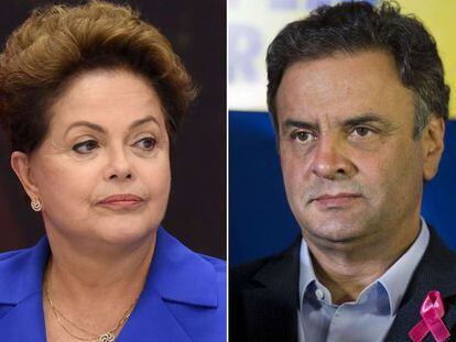 Los dos candidatos a la presidencia, Dilma Rousseff y Aécio Neves.