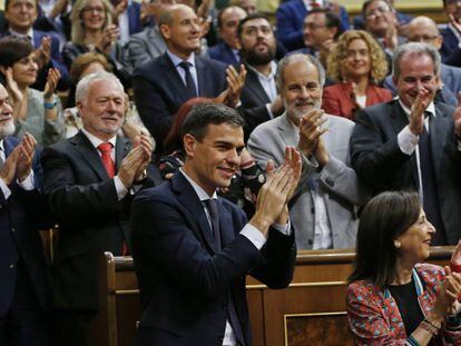 El nuevo presidente de Gobierno, Pedro Sánchez, tras la adopción de la moción de censura por el Congreso, el pasado 1 de junio. 