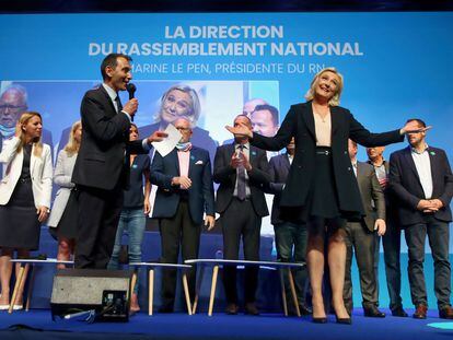 La ultraderechista Marine Le Pen durante el congreso de su partido, Reagrupamiento Nacional, este domingo en Perpiñán.