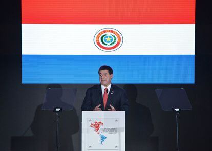 El presidente de Paraguay, Horacio Cartes, durante una charla en un hotel de la Ciudad de Panamá.