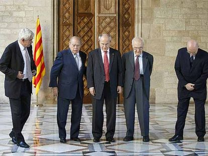 De izquierda a derecha, Pasqual Maragall, Jordi Pujol, José Montilla, Heribert Barrera y Joan Rigol,