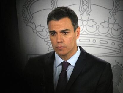 El presidente del Gobierno, Pedro S&aacute;nchez, en una comparecencia en La Moncloa.