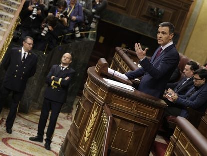 Pedro Sánchez, durante su discurso de investidura en el Congreso.