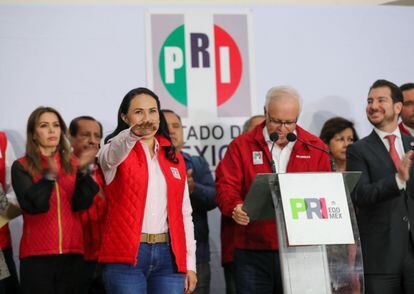 Alejandra del Moral al tomar protesta como Coordinadora por la Defensa del Estado de México del PRI, el 20 de octubre de 2022.