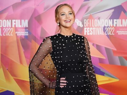 Jennifer Lawrence a su llegada a la premiere europea de 'Causeway' en el festival de cine de Londres, el 6 de octubre.