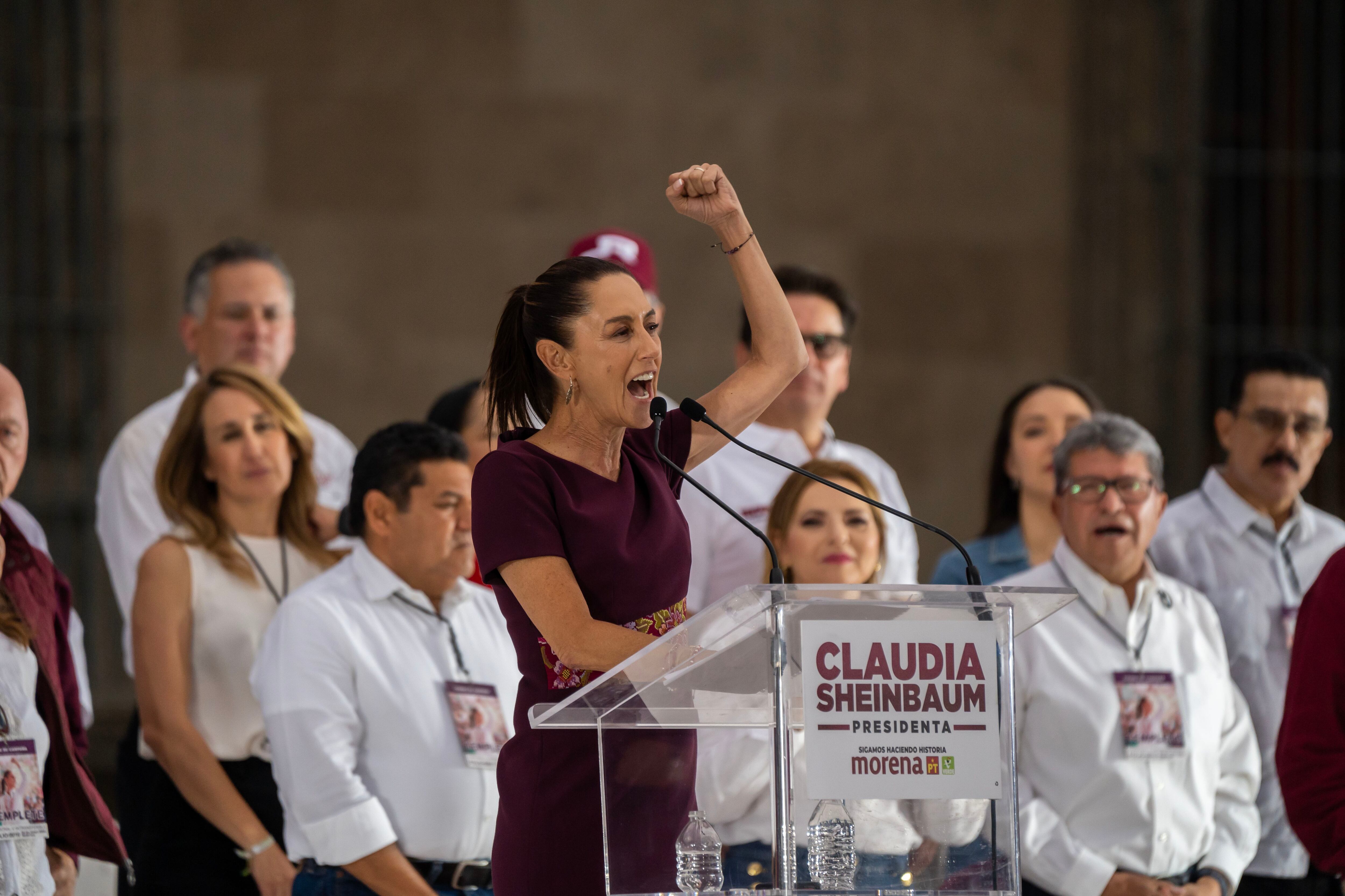 Claudia Sheinbaum fala durante o encerramento da campanha no Zócalo, no dia 29 de maio.