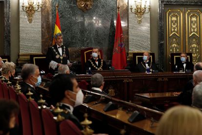 El presidente del Consejo General del Poder Judicial, Carlos Lesmes, al inicio del acto de inauguración del año judicial en el Salón de Plenos del Tribunal Supremo, en Madrid.