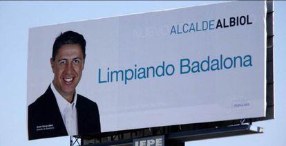 Cartell de campanya del candidat del PP a l'alcaldia de Badalona, Xavier García Albiol.