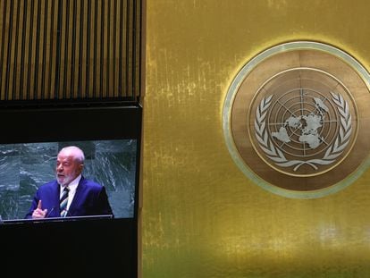 El presidente de Brasil, Luiz Inácio Lula da Silva, durante su intervención ante la Asamblea General de la ONU este martes en Nueva York.