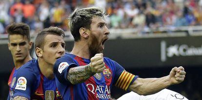 Messi celebra el gol definitiu del partit.