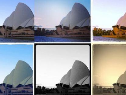 Una misma foto con seis filtros distintos. La de arriba a la derecha es la que obtuvo más aceptación.